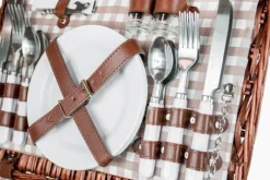 Picknickkorg - 4 personer - 29 stycken - flätad korg - 42x28x20cm