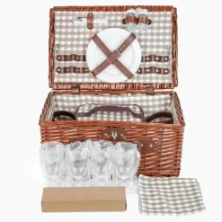 Picknickkorg - 4 personer - 29 stycken - flätad korg - 42x28x20cm