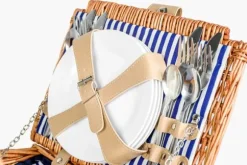 Picknickkorg 4-personer med porslin & termopåse - ljus vass