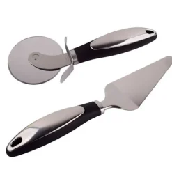 Pizza Hjul Skärare och Ost Spatel Set med Låda - Rostfritt Stål Pizza Skivare och Serveringsset