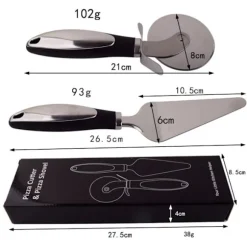 Pizza Hjul Skärare och Ost Spatel Set med Låda - Rostfritt Stål Pizza Skivare och Serveringsset