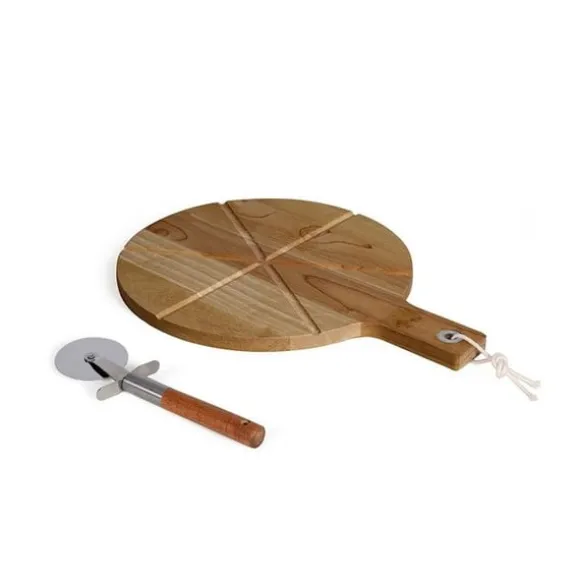 Pizzaset - LIVOO - MES158 - Akaciaträ - 30 x 45 cm - 1 pizzaskärare - Handtag med upphängningshål