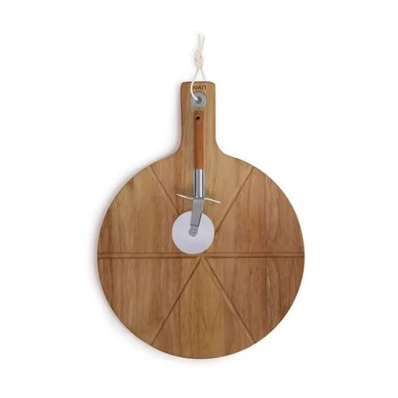Pizzaset - LIVOO - MES158 - Akaciaträ - 30 x 45 cm - 1 pizzaskärare - Handtag med upphängningshål