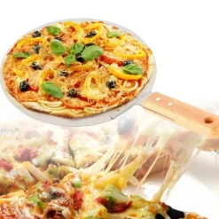 Pizzaspade för pizzaugn - Pizza peel - Rostfritt stål - Trähandtag - Yta 25,5 x 30 cm - Längd 43,5 cm - Silver