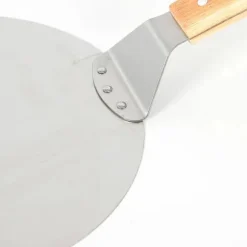 Pizzaspade för pizzaugn - Pizza peel - Rostfritt stål - Trähandtag - Yta 25,5 x 30 cm - Längd 43,5 cm - Silver