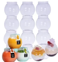 Plastmuggar med lock för runda desserter Kulformad mugg 200ml/12 st