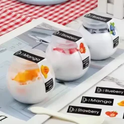 Plastmuggar med lock för runda desserter Kulformad mugg 200ml/12 st