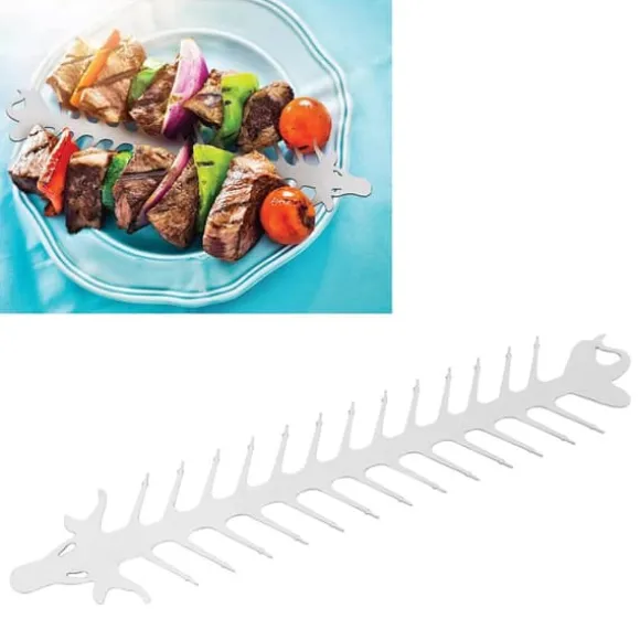 Platta dubbelspetsade spett i rostfritt stål, återanvändbara grillspett för camping i kök, drakeform