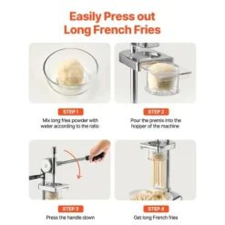 Pommes Frites-press Manuell, Lång i Rostfritt Stål, Potatismospress, Hög Kvalitet, Lätt Att Rengöra