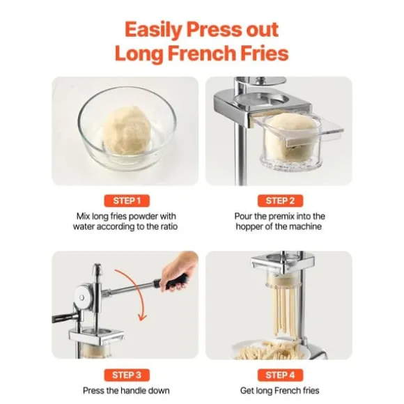 Pommes Frites-press Manuell, Lång i Rostfritt Stål, Potatismospress, Hög Kvalitet, Lätt Att Rengöra