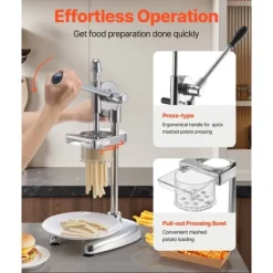 Pommes Frites-press Manuell, Lång i Rostfritt Stål, Potatismospress, Hög Kvalitet, Lätt Att Rengöra