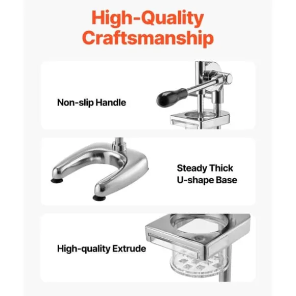 Pommes Frites-press Manuell, Lång i Rostfritt Stål, Potatismospress, Hög Kvalitet, Lätt Att Rengöra