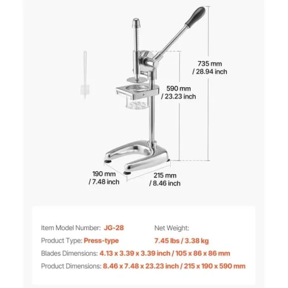Pommes Frites-press Manuell, Lång i Rostfritt Stål, Potatismospress, Hög Kvalitet, Lätt Att Rengöra