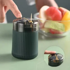 Pop Up Automatisk Tandpetare Dispenser Hållare Kompakt Stor Kapacitet Klar Fönster Tandpetare Behållare för kök Mörkgrön