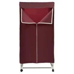 Portabel klädtork - PTC torkskåp - Pekskärm - Effekt 1200–1500 W - IPX1 - Timer 0–240 min & 3 lägen - Fyra hjul - Med överdrag - Vinröd