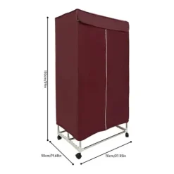 Portabel klädtork - PTC torkskåp - Pekskärm - Effekt 1200–1500 W - IPX1 - Timer 0–240 min & 3 lägen - Fyra hjul - Med överdrag - Vinröd