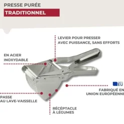 Potatispress - Fackelmann - 45450 - Rostfritt stål - Lätt att använda - 29 x 10 x 8,5 cm