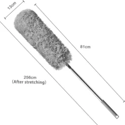 Praktisk dammvippa av mikrofiberfjäder med teleskophandtag i grått - 81 (256) x 13 cm - böjbar borttagbar tvättbar