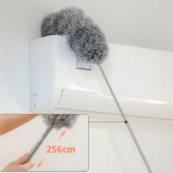 Praktisk dammvippa av mikrofiberfjäder med teleskophandtag i grått - 81 (256) x 13 cm - böjbar borttagbar tvättbar