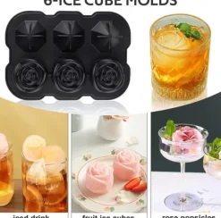 Premium Silikon Isform – 3 Rosor & 3 Diamanter | Lättlossande Stora Iskuber för Whisky & Cocktails & Juice