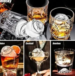 Premium Silikon Isform – 3 Rosor & 3 Diamanter | Lättlossande Stora Iskuber för Whisky & Cocktails & Juice