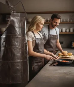 PREMIUM SKINNFÖRKLÄDE GRILL / BBQ / BARISTA / KOCK / FRISÖR FÖRKLÄDE BRUN VINTAGE