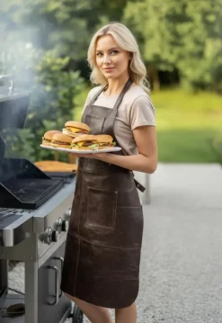 PREMIUM SKINNFÖRKLÄDE GRILL / BBQ / BARISTA / KOCK / FRISÖR FÖRKLÄDE BRUN VINTAGE