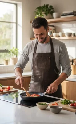 PREMIUM SKINNFÖRKLÄDE GRILL / BBQ / BARISTA / KOCK / FRISÖR FÖRKLÄDE BRUN VINTAGE