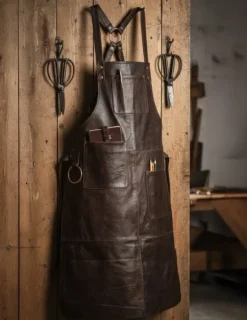 PREMIUM SKINNFÖRKLÄDE GRILL / BBQ / BARISTA / KOCK / FRISÖR FÖRKLÄDE BRUN VINTAGE