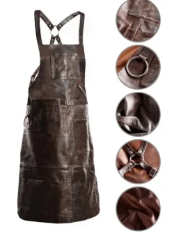 PREMIUM SKINNFÖRKLÄDE GRILL / BBQ / BARISTA / KOCK / FRISÖR FÖRKLÄDE BRUN VINTAGE