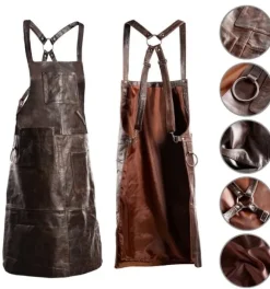 PREMIUM SKINNFÖRKLÄDE GRILL / BBQ / BARISTA / KOCK / FRISÖR FÖRKLÄDE BRUN VINTAGE