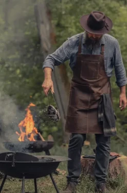 PREMIUM SKINNFÖRKLÄDE GRILL / BBQ / BARISTA / KOCK / FRISÖR FÖRKLÄDE BRUN VINTAGE