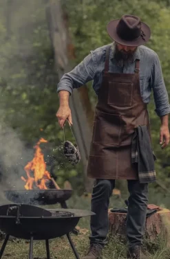 PREMIUM SKINNFÖRKLÄDE GRILL / BBQ / BARISTA / KOCK / FRISÖR FÖRKLÄDE BRUN VINTAGE