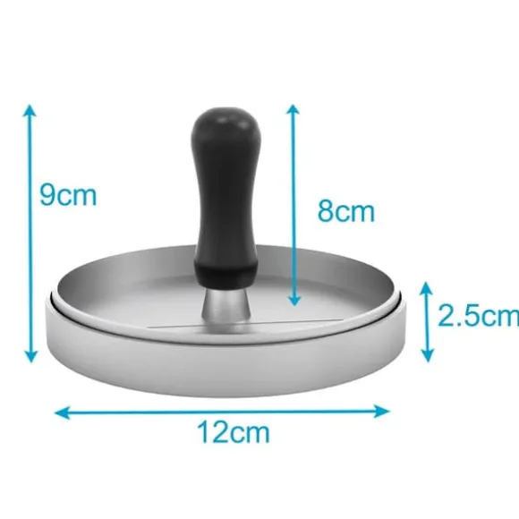 Press för hamburgare i grått med 11,5 cm diameter - för grillning, camping, hem och catering