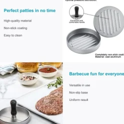 Press för hamburgare i grått med 11,5 cm diameter - för grillning, camping, hem och catering