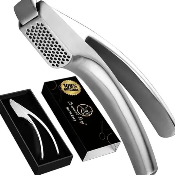 Pressaigl - GOURMET EASY - Rostfritt Stål - Krossa Vitlök Utan Att Skala - Avtagbar - 5 års garanti