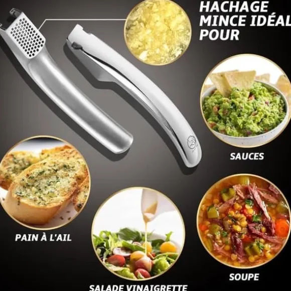 Pressaigl - GOURMET EASY - Rostfritt Stål - Krossa Vitlök Utan Att Skala - Avtagbar - 5 års garanti