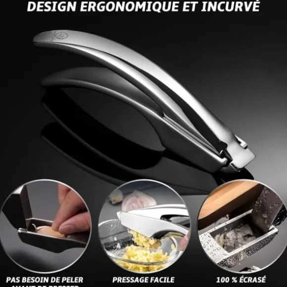 Pressaigl - GOURMET EASY - Rostfritt Stål - Krossa Vitlök Utan Att Skala - Avtagbar - 5 års garanti