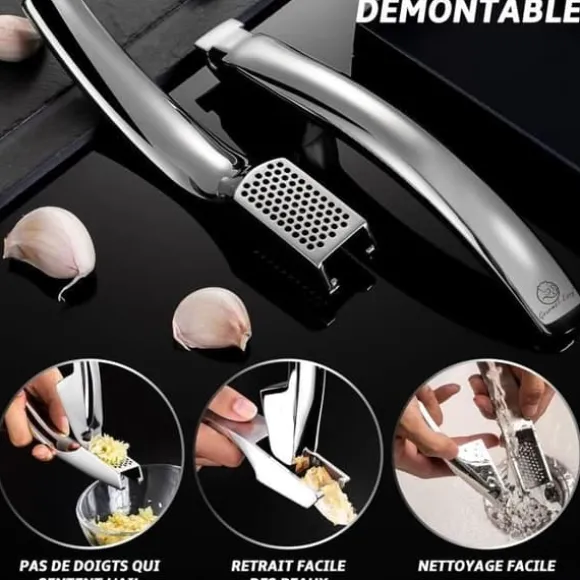 Pressaigl - GOURMET EASY - Rostfritt Stål - Krossa Vitlök Utan Att Skala - Avtagbar - 5 års garanti