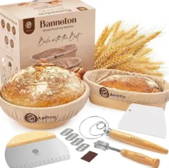 Professionell bakbok för surdeg - 14-delars set med banneton, lammekaks och skrapor - Perfekt för hemmabagare