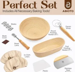 Professionell bakbok för surdeg - 14-delars set med banneton, lammekaks och skrapor - Perfekt för hemmabagare