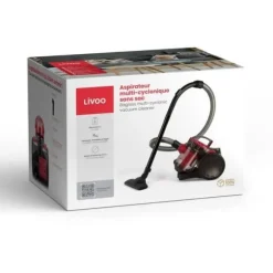 Påslös multicyklondammsugare - LIVOO DOH105R - 700 W - 2 L - 78 dB - Tvättbart filter - 2-i-1-munstycke - Röd / Svart