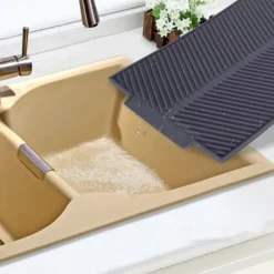 Rektangulär Silikon Avloppsmatta Torkdiskplatta Värmebeständig Halksäker Bricka (Grå)