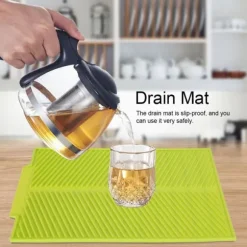 Rektangulär Silikon Avloppsmatta Torkdiskplatta Värmebeständig Halksäker Bricka (Grön)