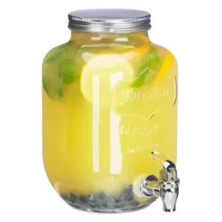 Relaxdays 3,5 liters dryckesautomat, lemonad, krankaraff i glas, vintage retro, dryckesfontän, klar