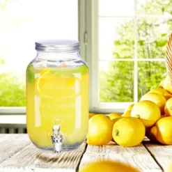 Relaxdays 3,5 liters dryckesautomat, lemonad, krankaraff i glas, vintage retro, dryckesfontän, klar