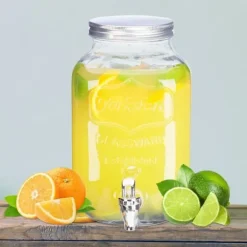 Relaxdays 3,5 liters dryckesautomat, lemonad, krankaraff i glas, vintage retro, dryckesfontän, klar