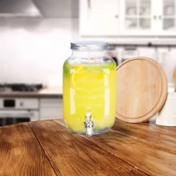 Relaxdays 3,5 liters dryckesautomat, lemonad, krankaraff i glas, vintage retro, dryckesfontän, klar