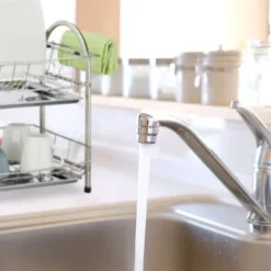 Relaxdays Diskställ för disk, 2 nivåer, brickor, rostfritt stål och plast, HLP: 39,5 x 60 x 28 cm, silverfärgad