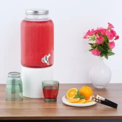 Relaxdays Dryckesdispenser, 5 l, med kran och lock, dekorativ design, för din lemonade, transparent